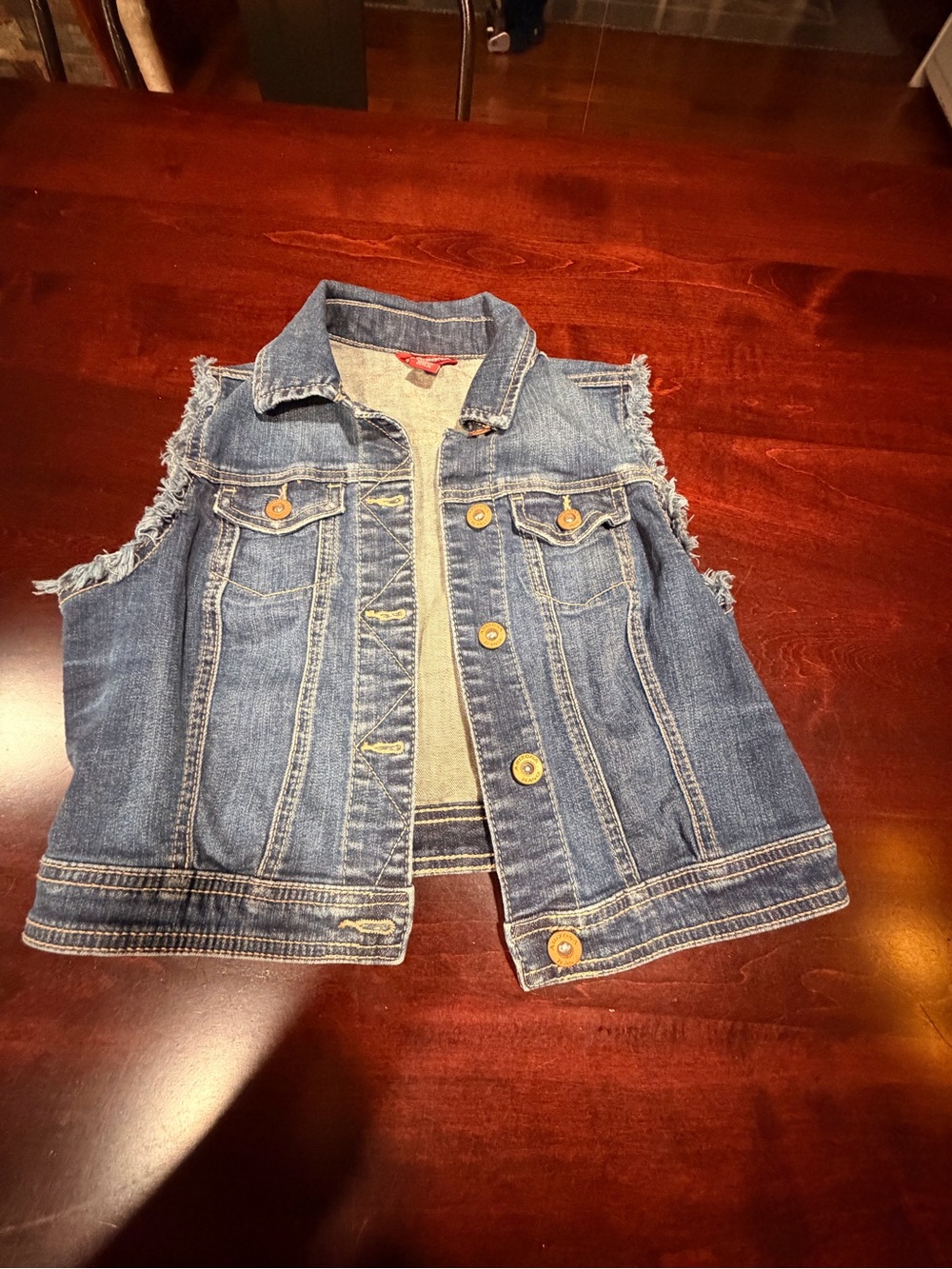Arizona Jean Company Frayed Sleeveless Denim Vest in Blue